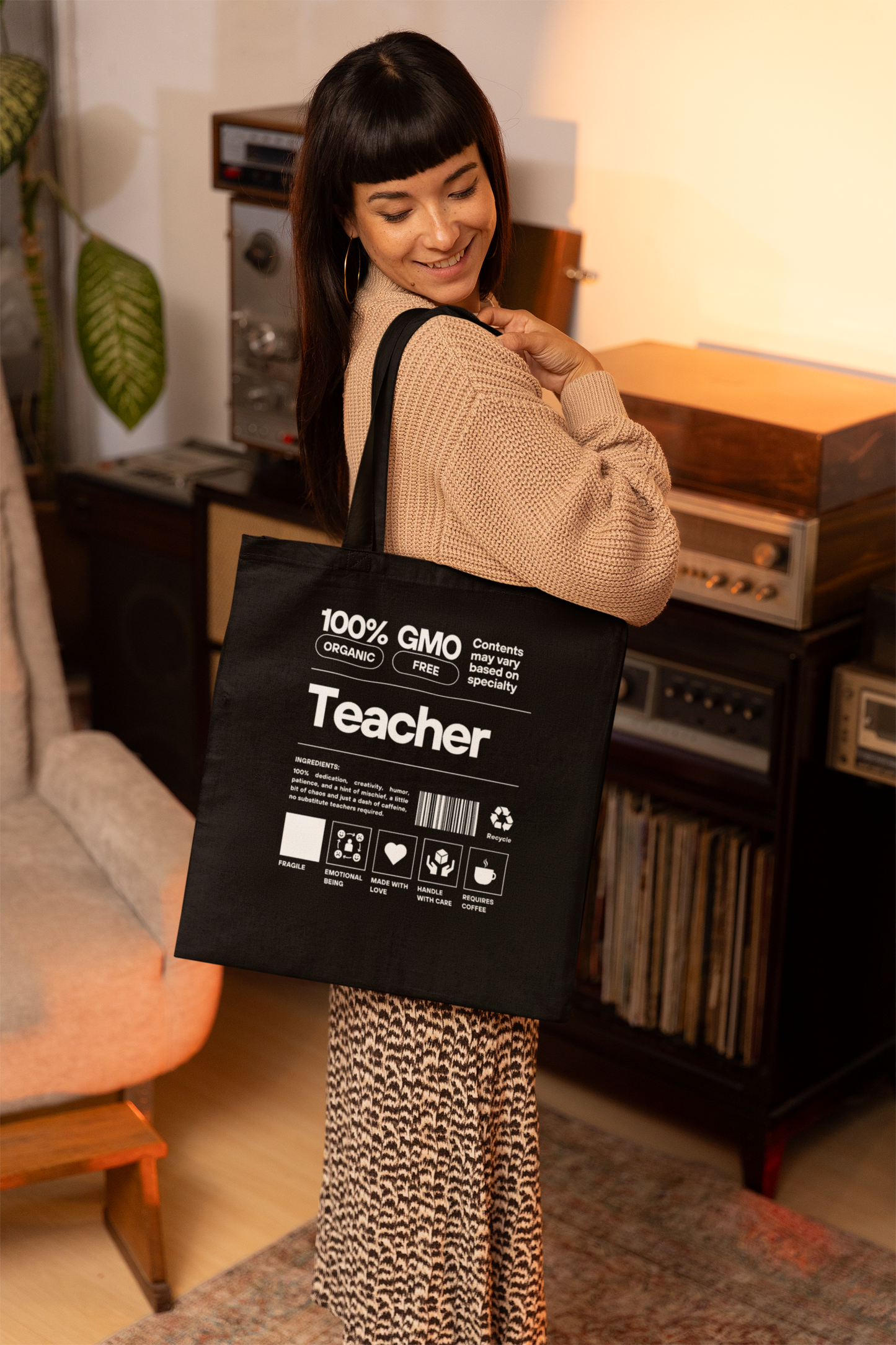 100% Organic Teacher - 100% Cotton Premium Tote Bag - Black